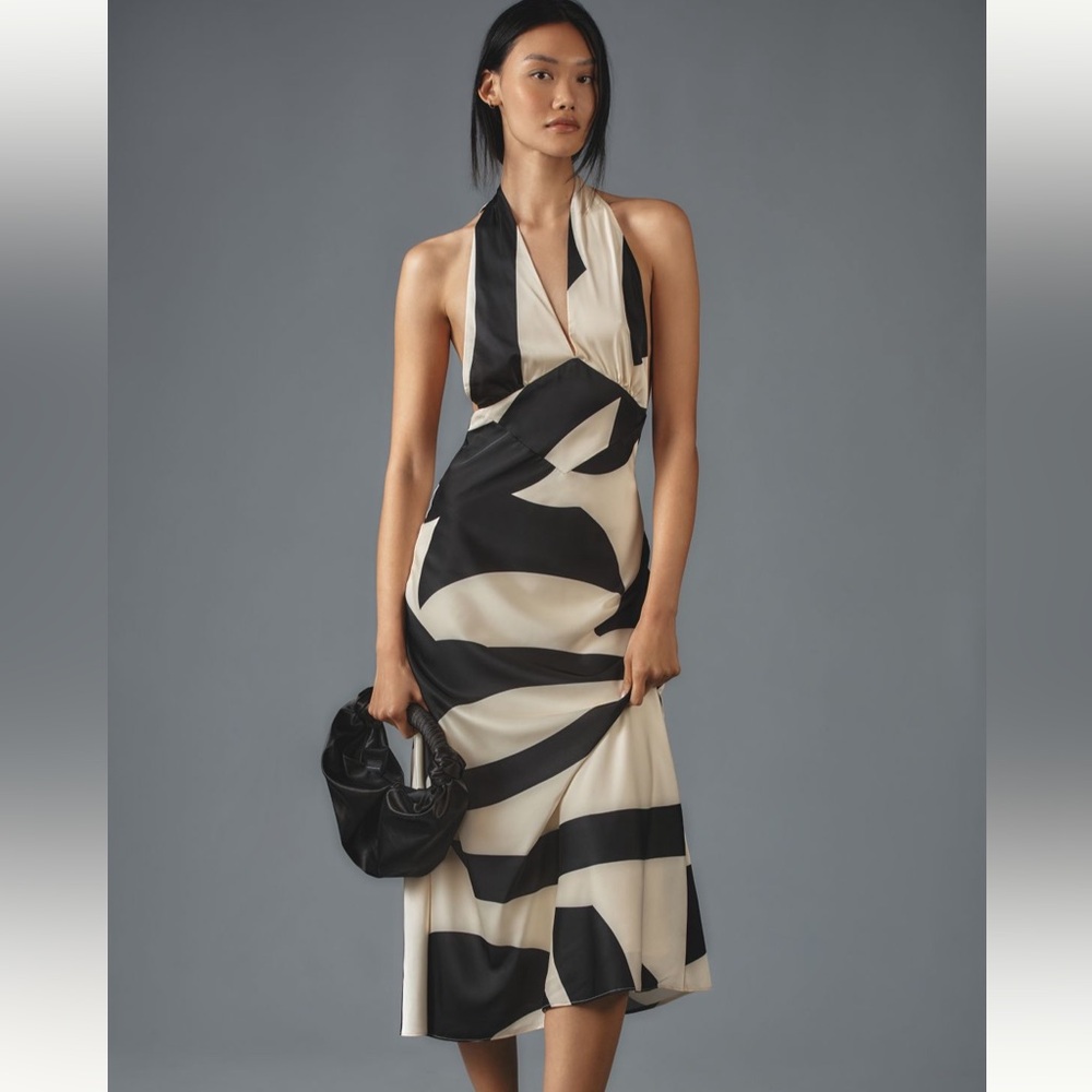 Bardot Citron Halter Dress Anthropologie Black White New with tags